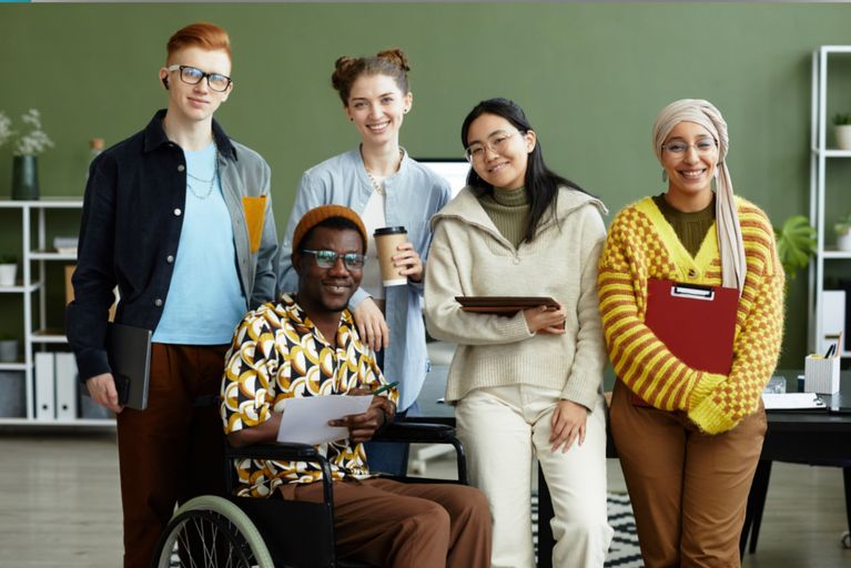 A group of people with a diversity of disabilities, learning differences and mental health needs